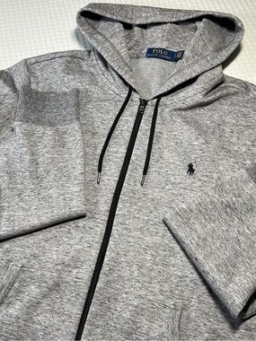 Polo Ralph Lauren Gray Cotton Knit Full Zip Hoodie Men Sz L Jacket Sweater NWOT